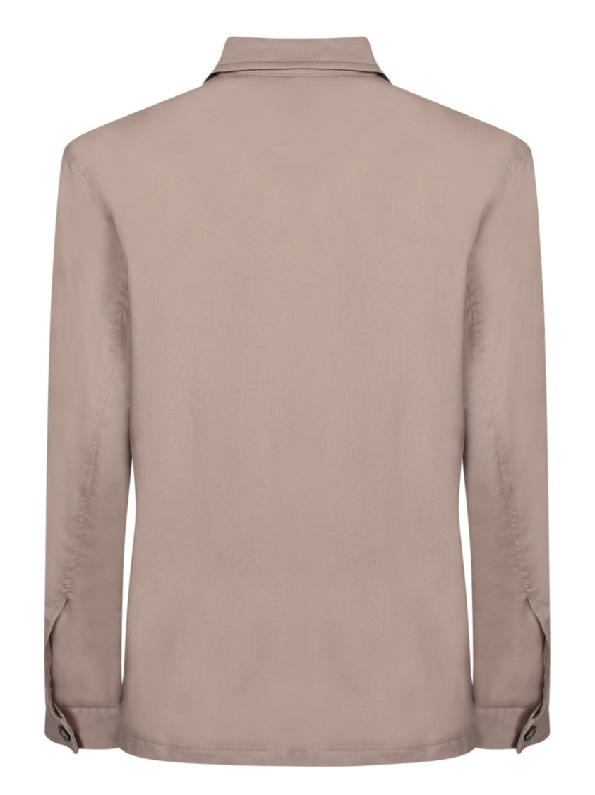 Tagliatore Beige Cotton Overshirt With Classic Collar