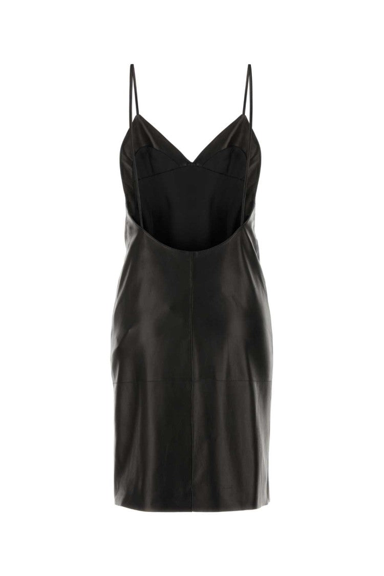 Saint Laurent Black Leather Slip Dress
