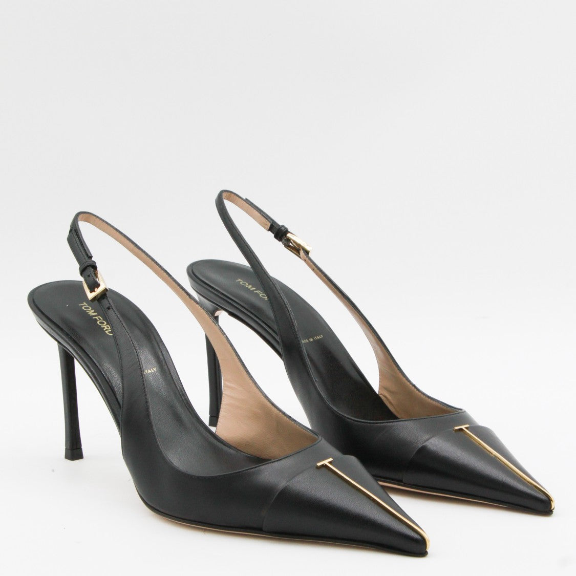 Tom Ford Pointed Toe Slingback High Heels With Gold-Tone Accent