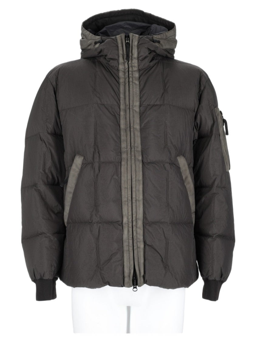 Stone Island Grey Quilted Hooded Buckle Jacket
