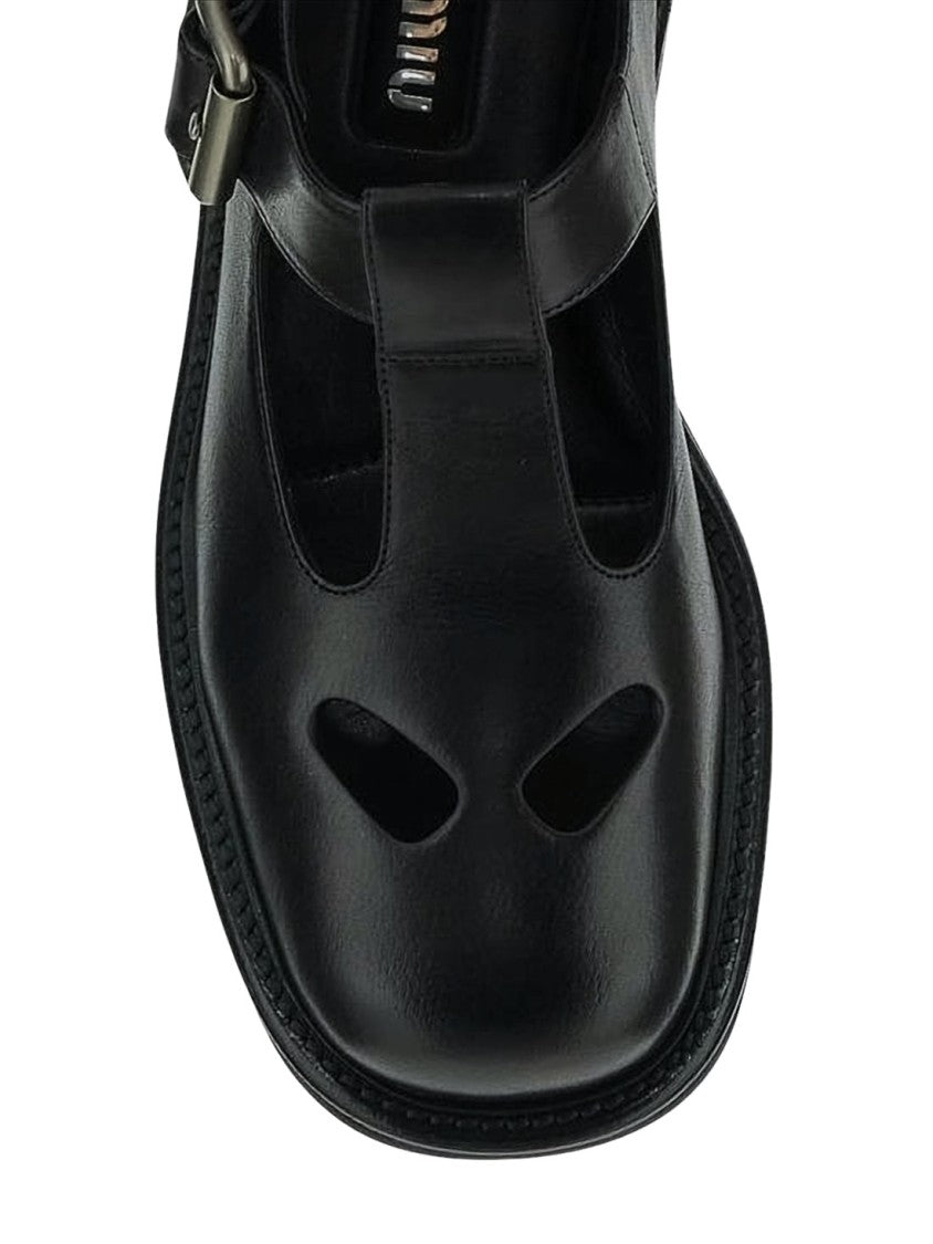 Miu Miu Buffalo Leather T-Strap Loafers