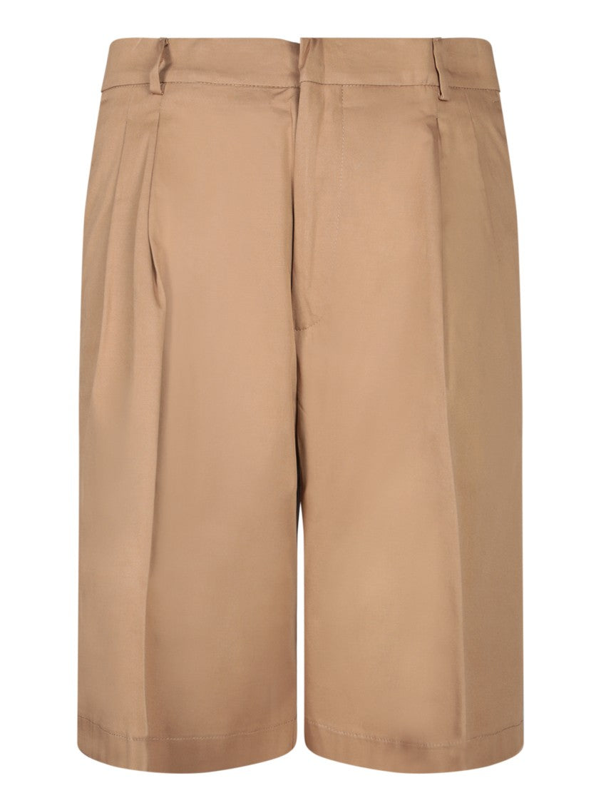 Amaranto Relaxed-Fit Beige Shorts With Classic Pleats