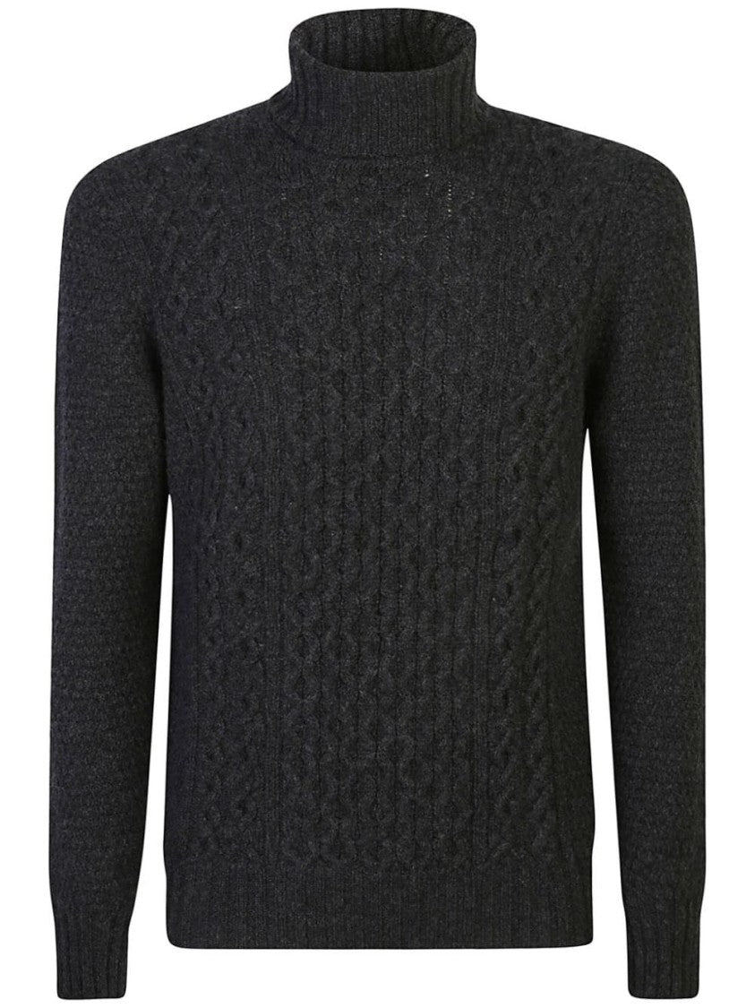Drumohr Lambswool Cable Knit Sweater With High Neck