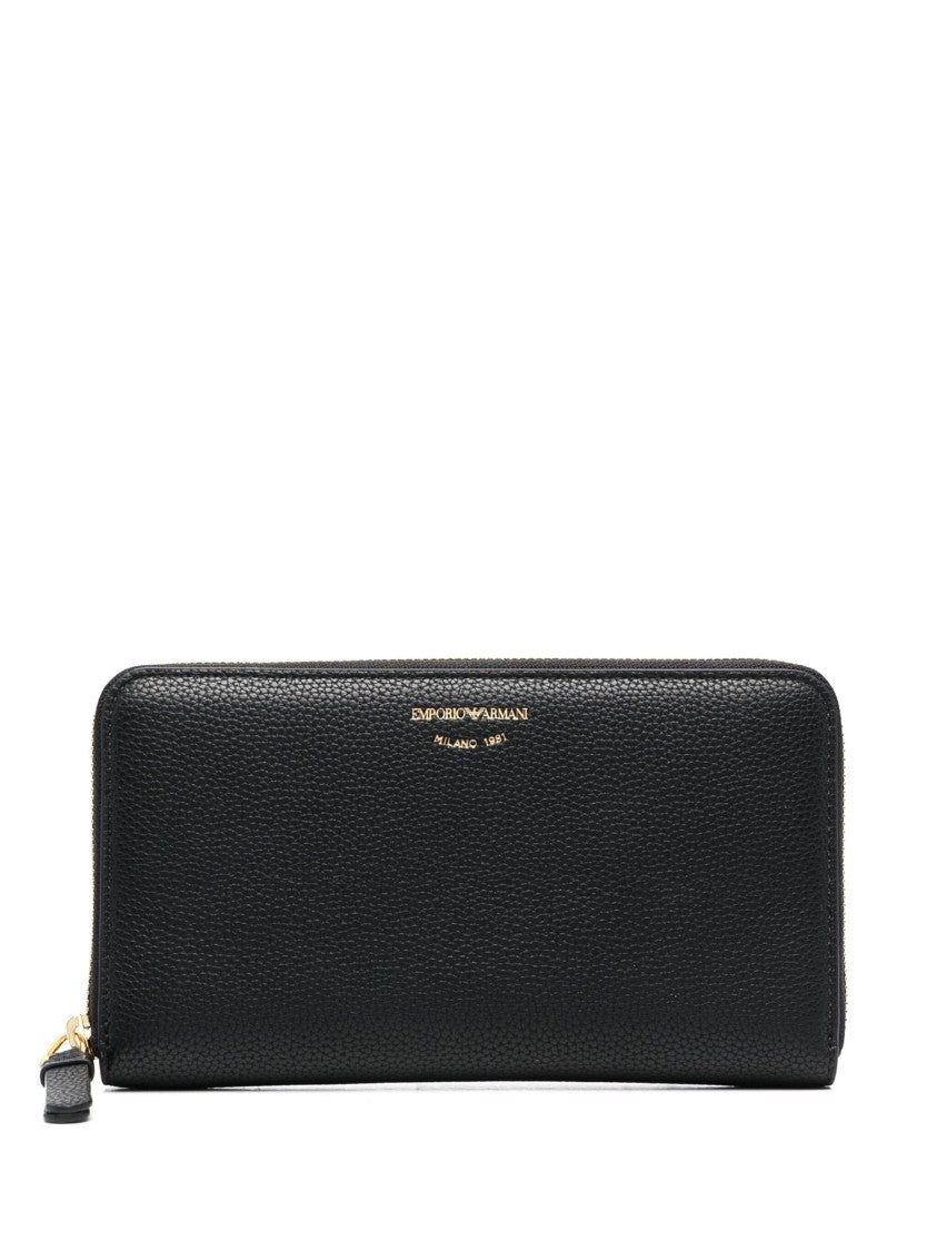 Emporio Armani Textured Black Zip-Around Wallet