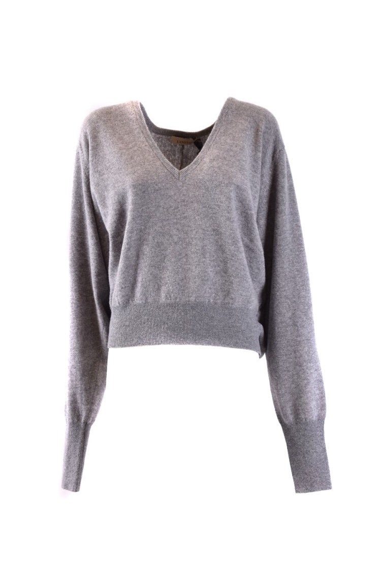 Laneus Relaxed Fit V-Neck Grey Wool Sweater