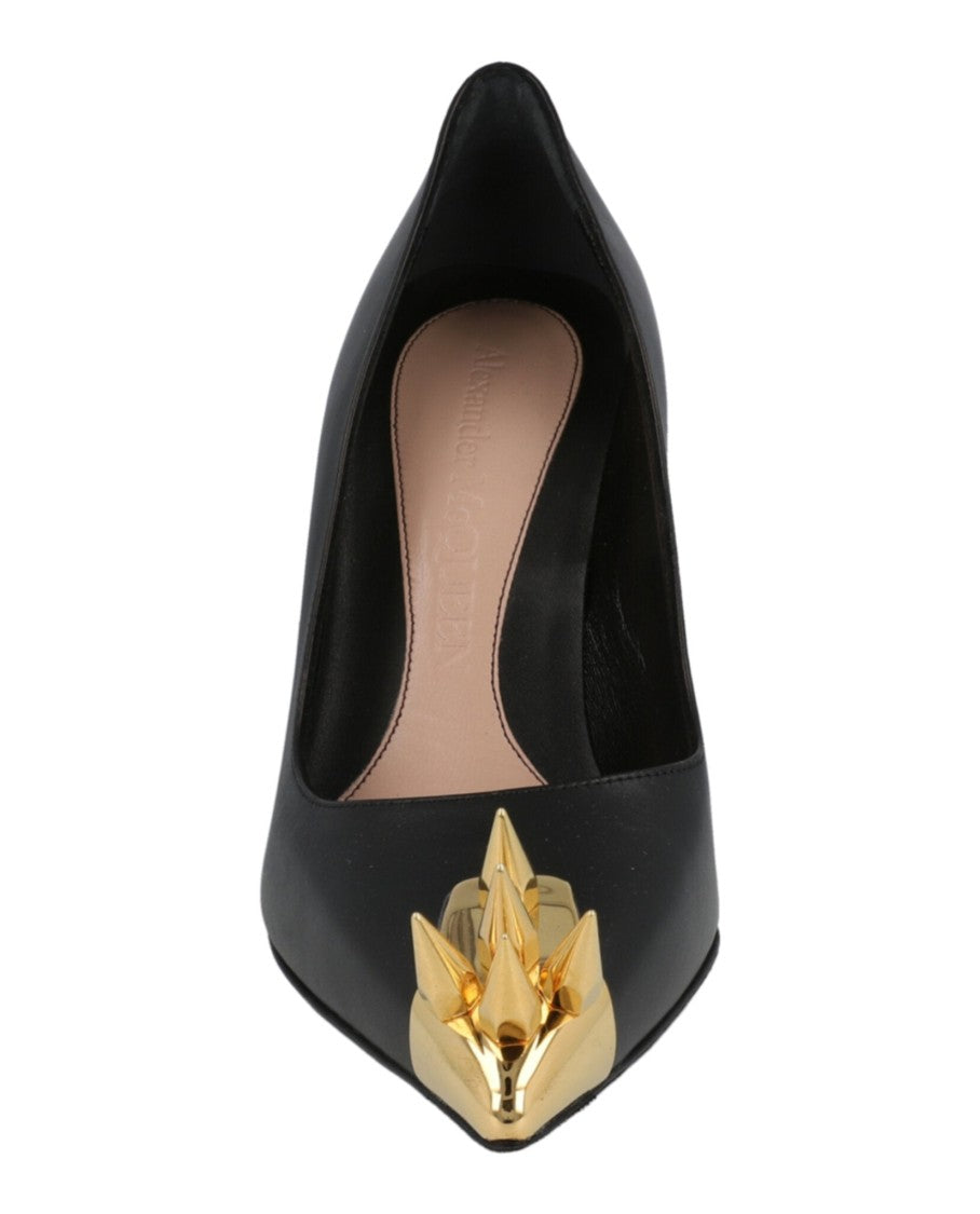 Alexander Mcqueen Pointed Toe Stiletto Pumps With Gold Stud Accents