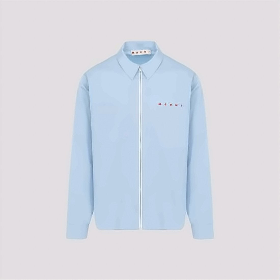 Marni Light Blue Minimalistic Cotton Jacket With Zipper Closure