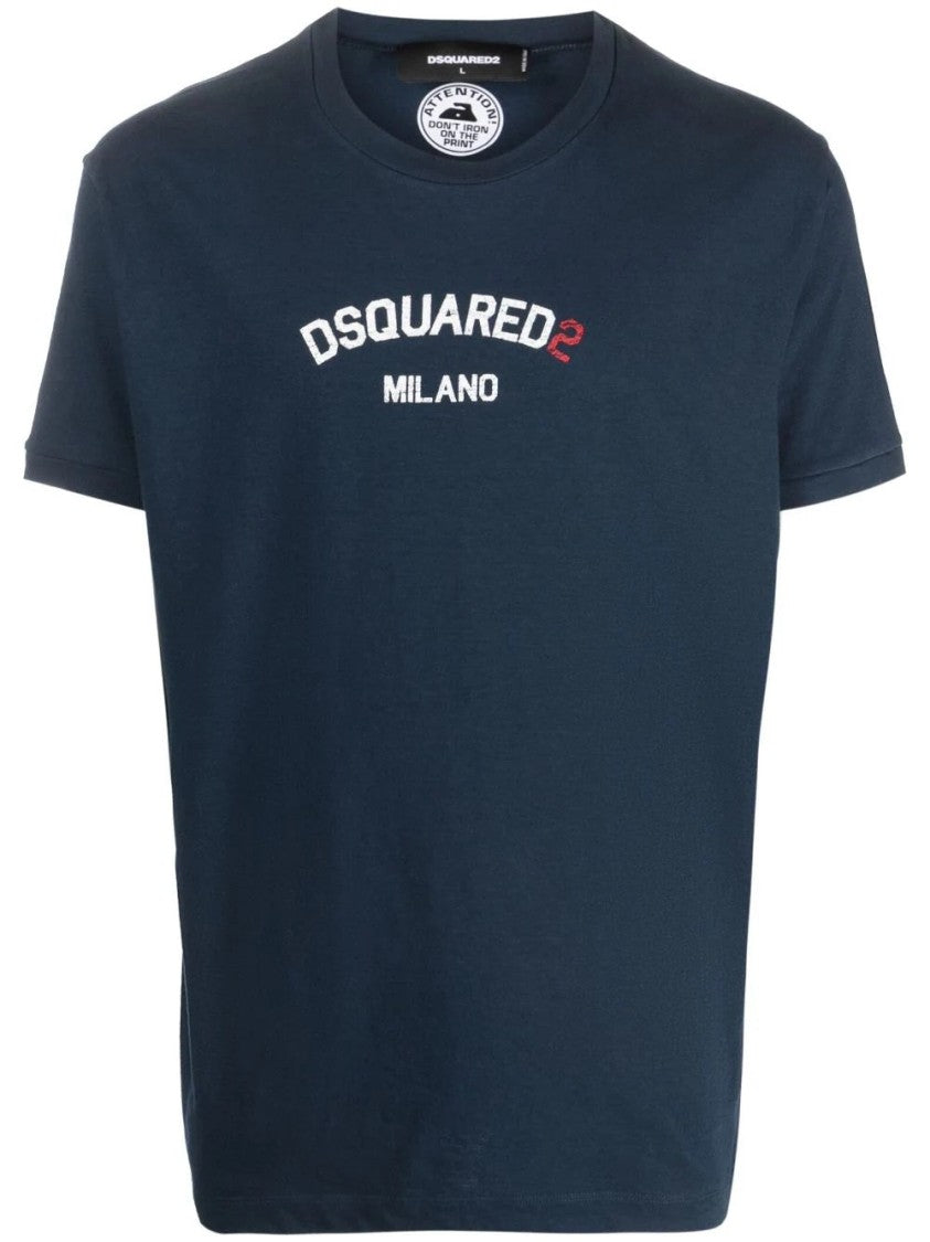 Dsquared2 Dark Blue Casual Short Sleeve T-Shirt With Bold Logo