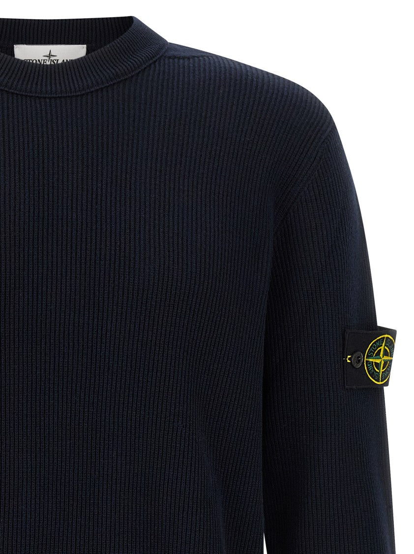 Stone Island Ribbed Cotton Sweater With Logo Badge