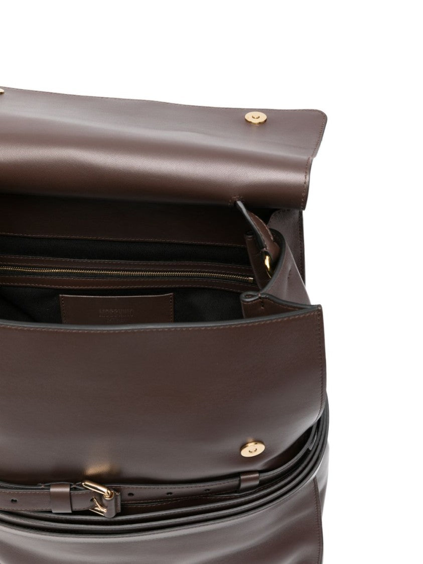 Moschino Structured Brown Handbag With Gold-Tone Accents