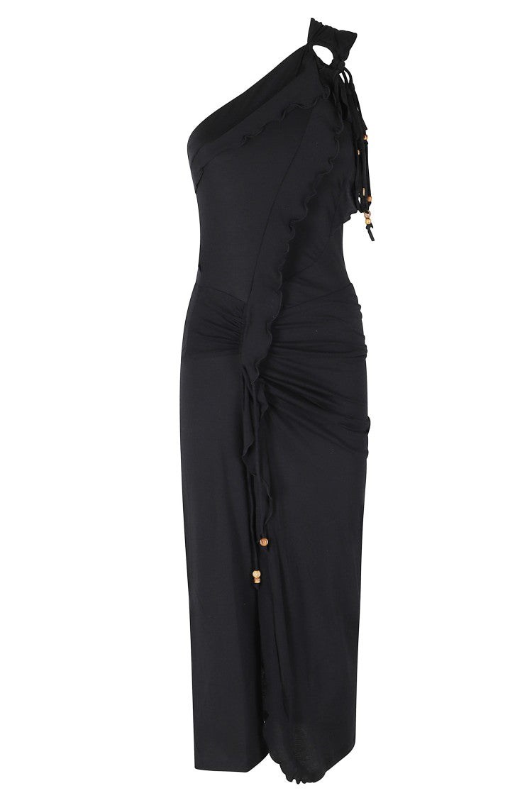 Isabel Marant Black Juliane Gd Asymmetrical Ruffled Cotton Midi Dress