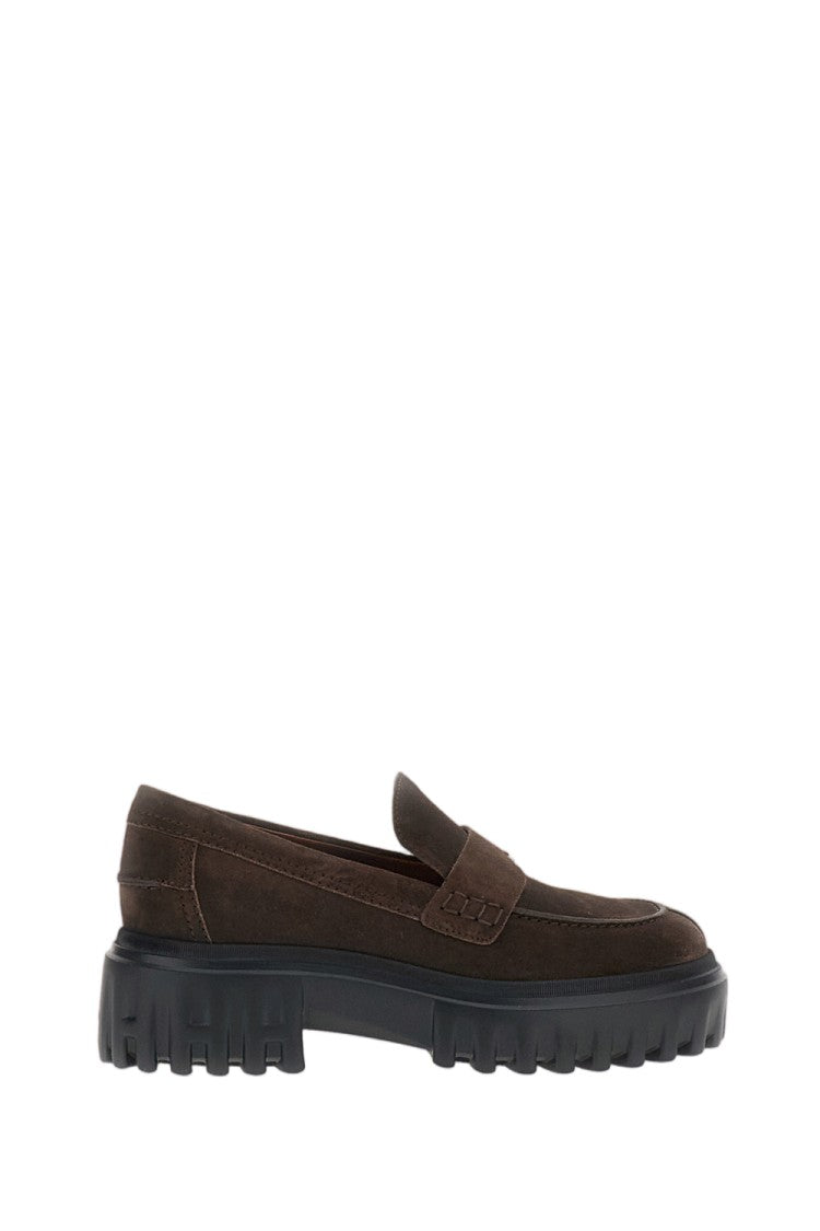 Hogan Brown Leather Brushed Penny Loafers