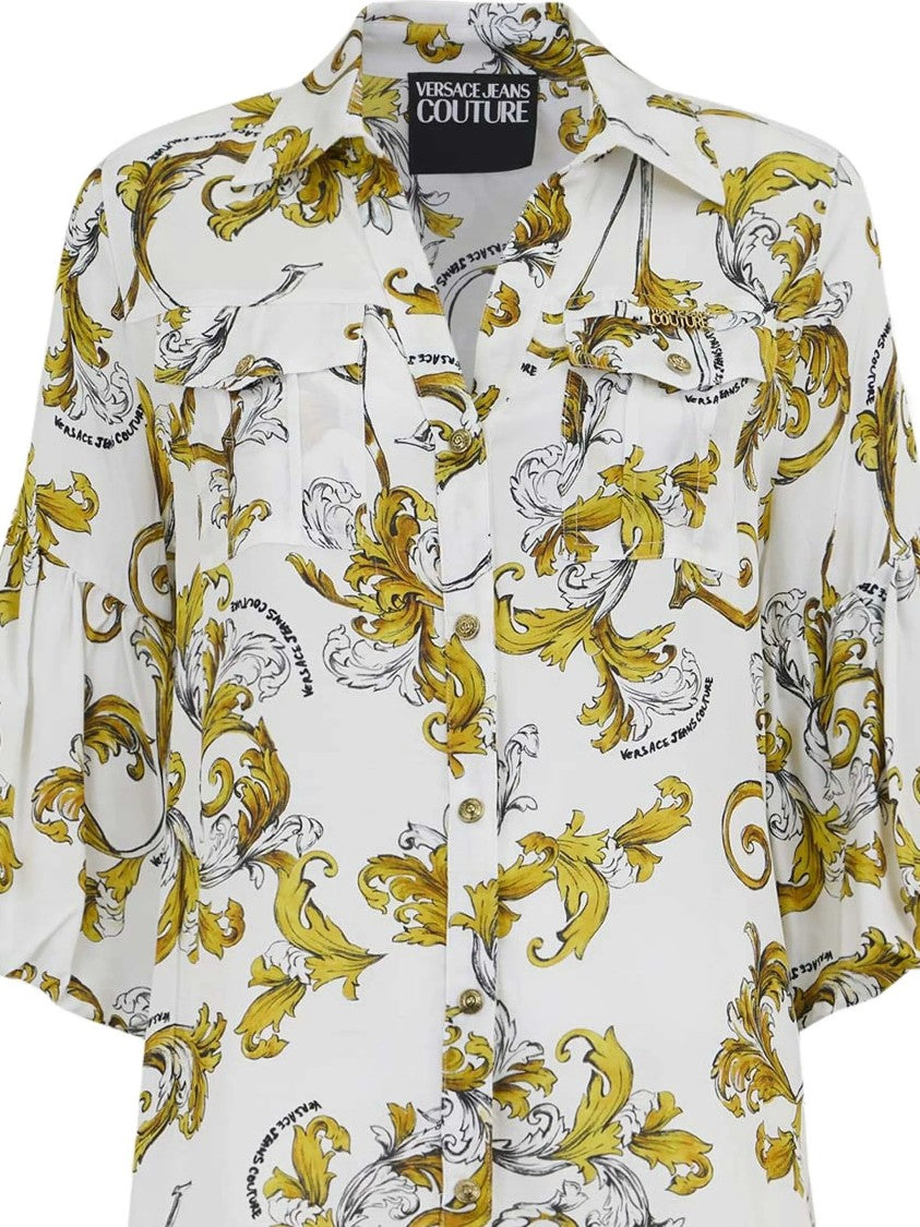 Versace Jeans Couture White Baloon Plachet Baroque Viscose Blouse