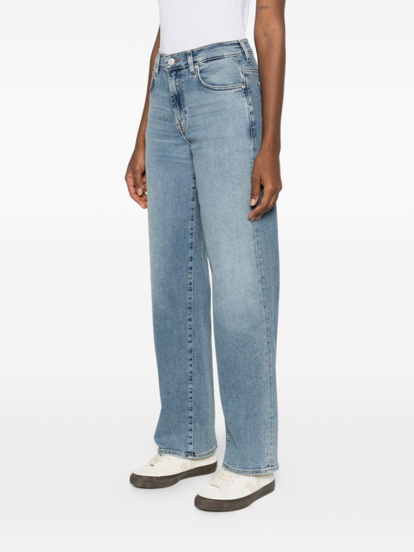 Seven Light Blue Straight-Leg Jeans With Five Pockets And Mid-Rise Fit
