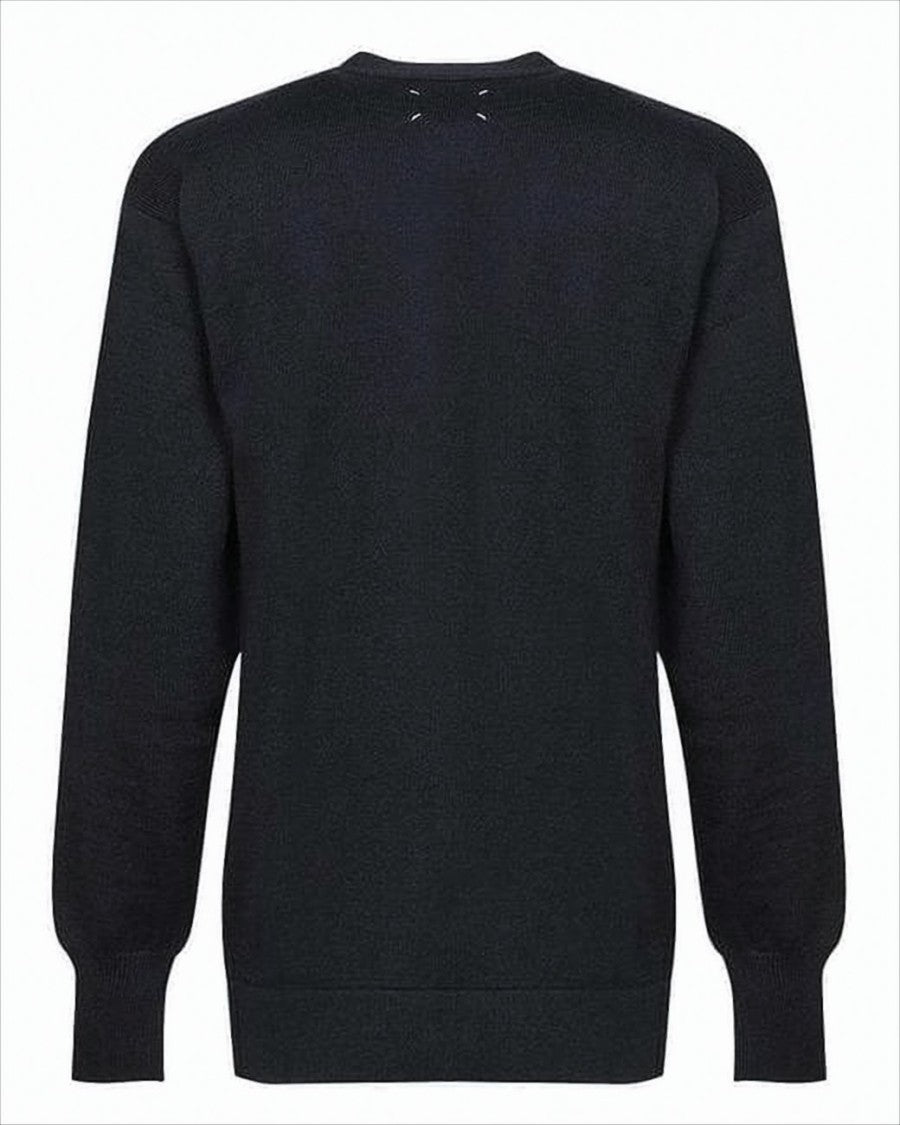 Maison Margiela Deep V-Neck Black Wool Cardigan With Button-Down Front