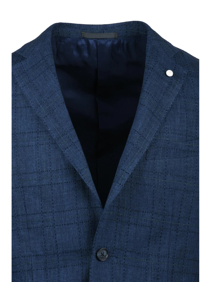Luigi Bianchi Linen-Cotton Blend Fitted Jacket With Subtle Check Pattern