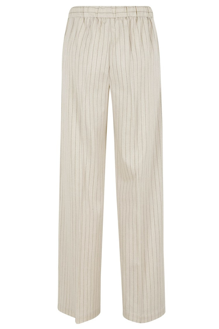Circolo 1901 Beige Pinstripe Drawstring-Waist Cotton-Blend Wide-Leg Pants