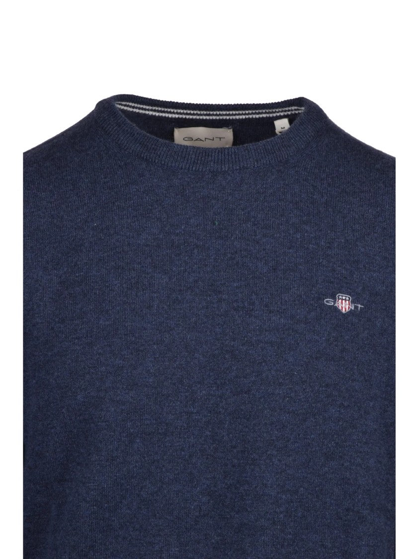 Gant Crew Neck Wool Sweater With Embroidered Logo Detail