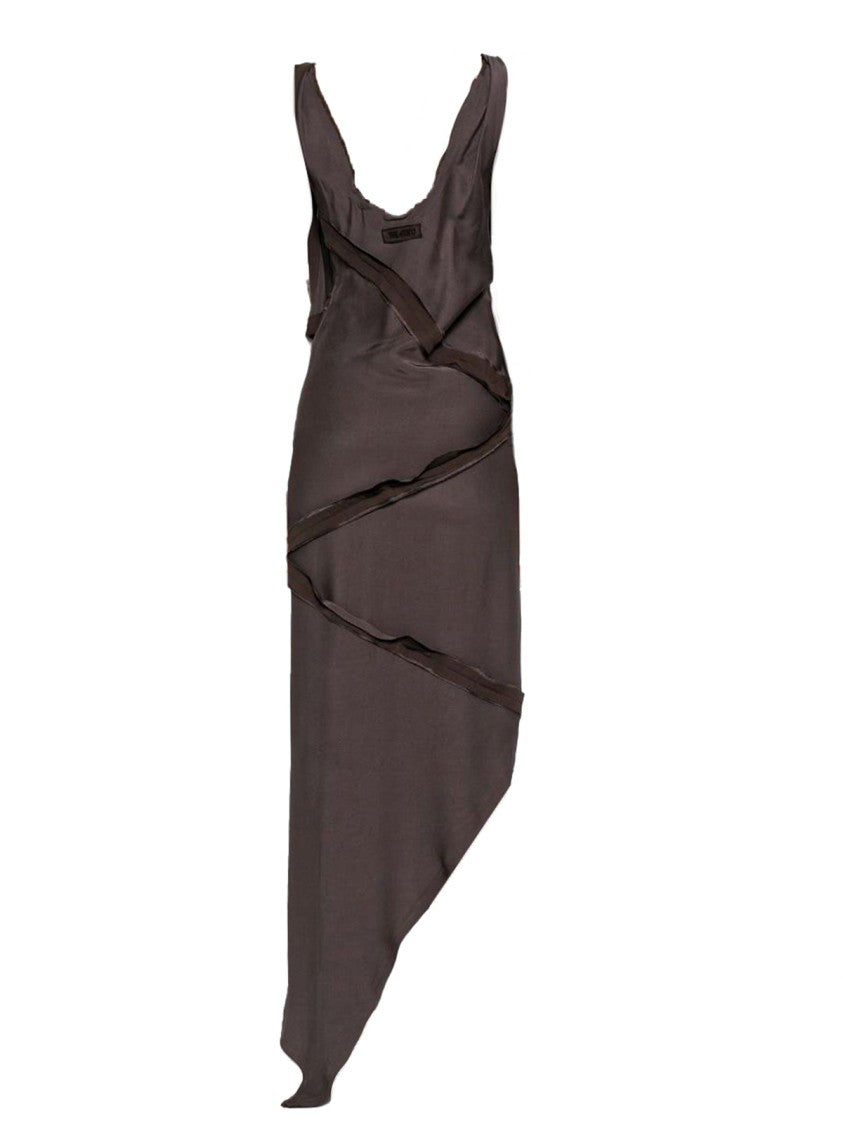 The Attico Asymmetrical Midi Dress With Deep V-Neckline