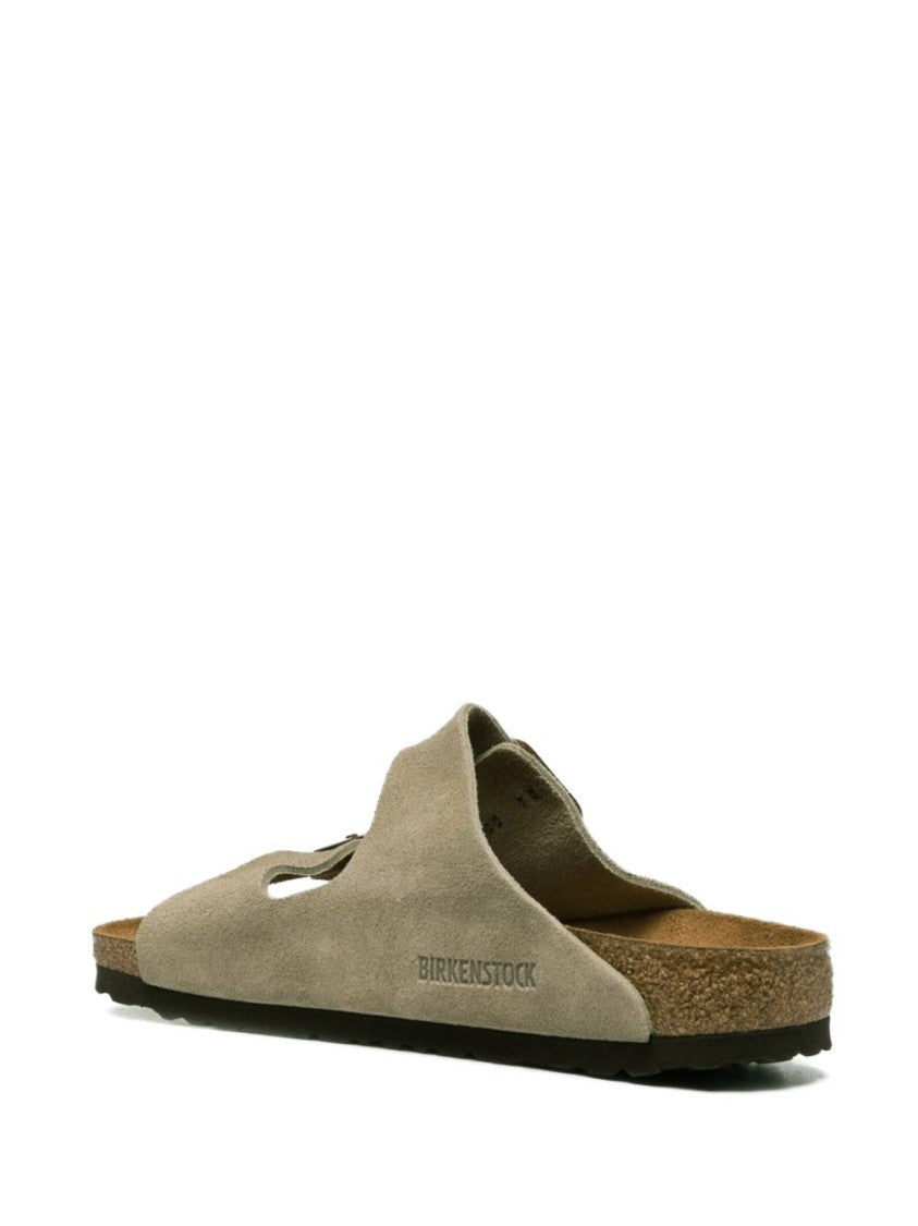 Birkenstock Beige Leather Two-Strap Sandals With Cork Footbed