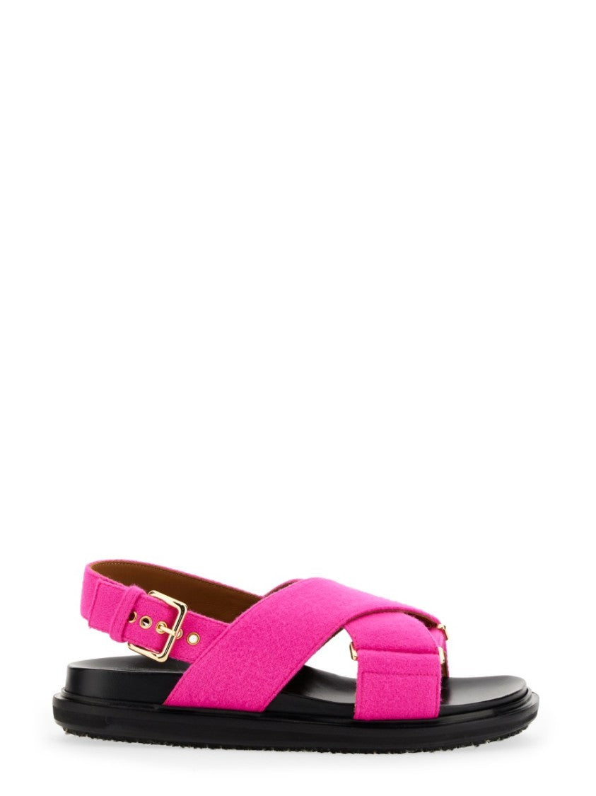 Marni Crisscross Leather Sandal With Gold-Tone Buckles