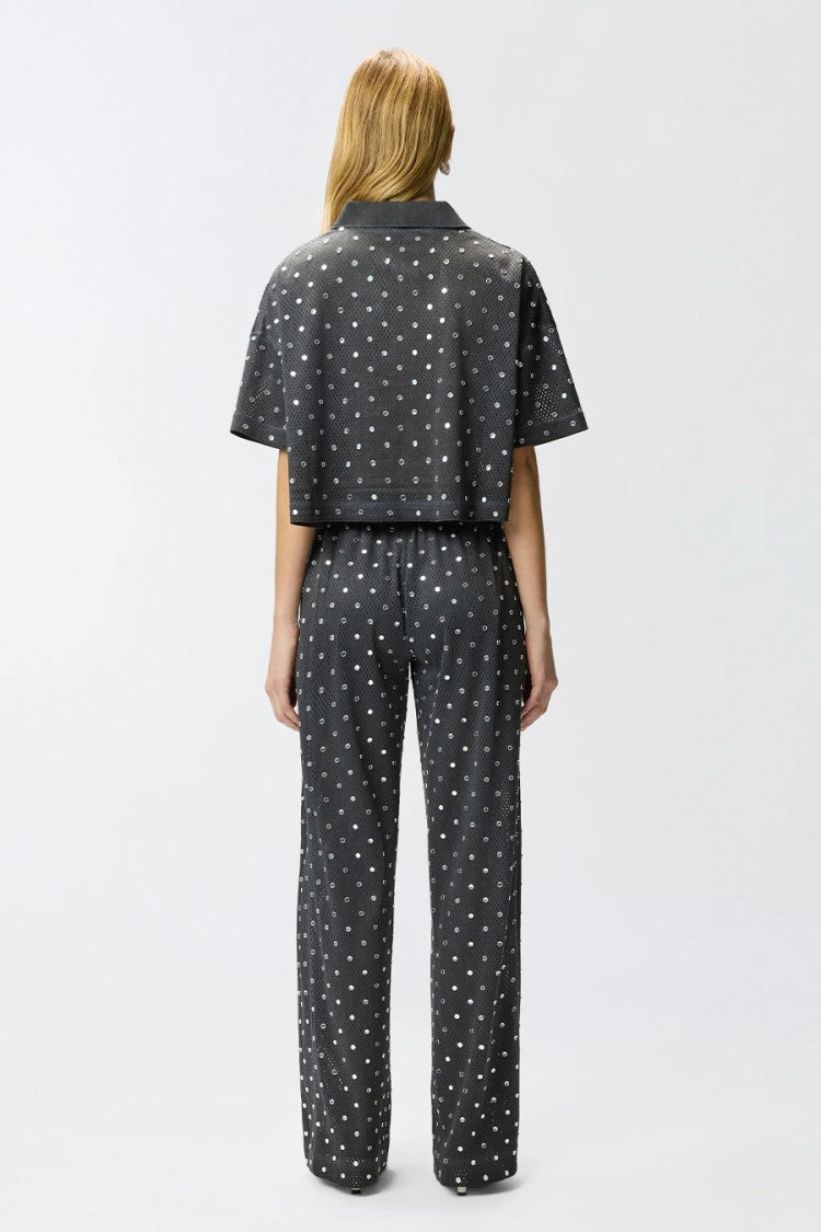Pinko Black Polyester Sequin-Dot Cropped Polo