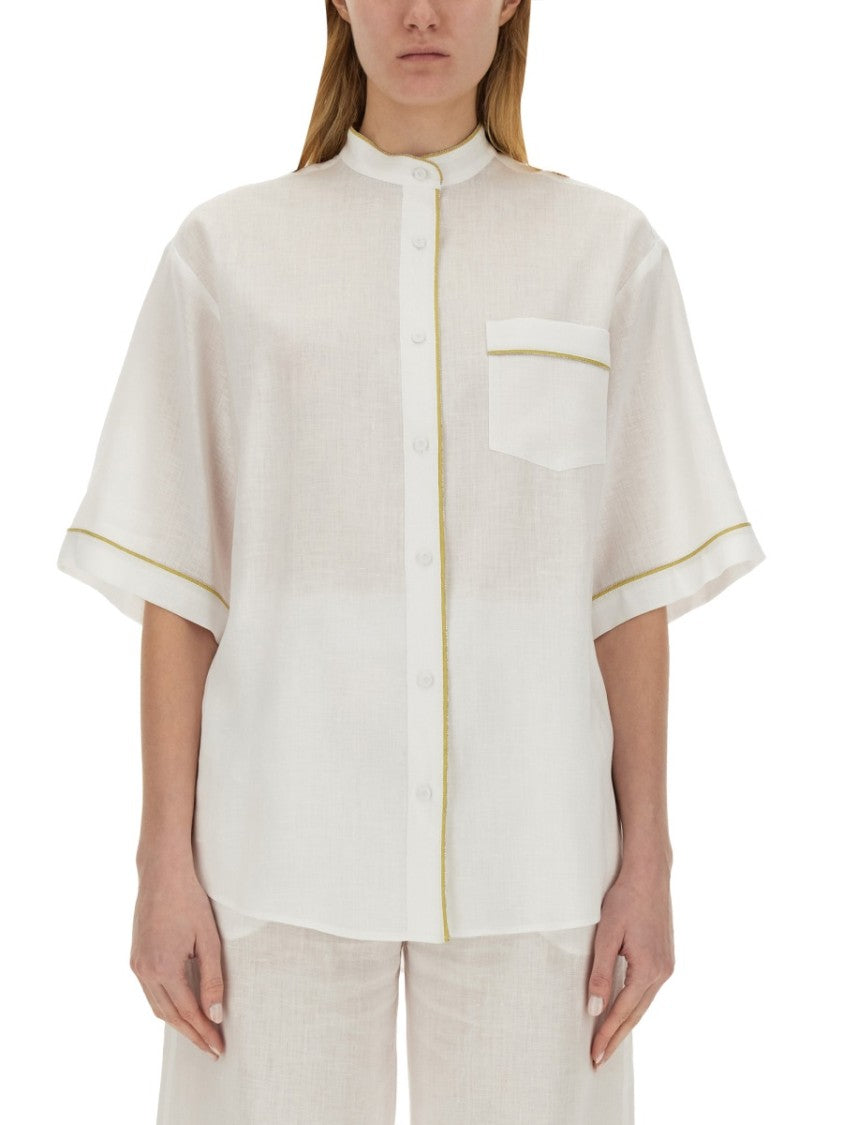 Fabiana Filippi Relaxed Fit White Linen Shirt With Mandarin Collar