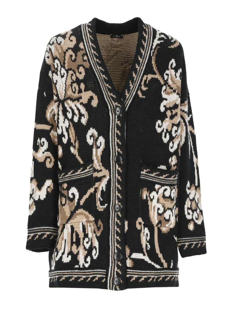 Etro Wool Cardigan With Intricate Motifs And Button Closure