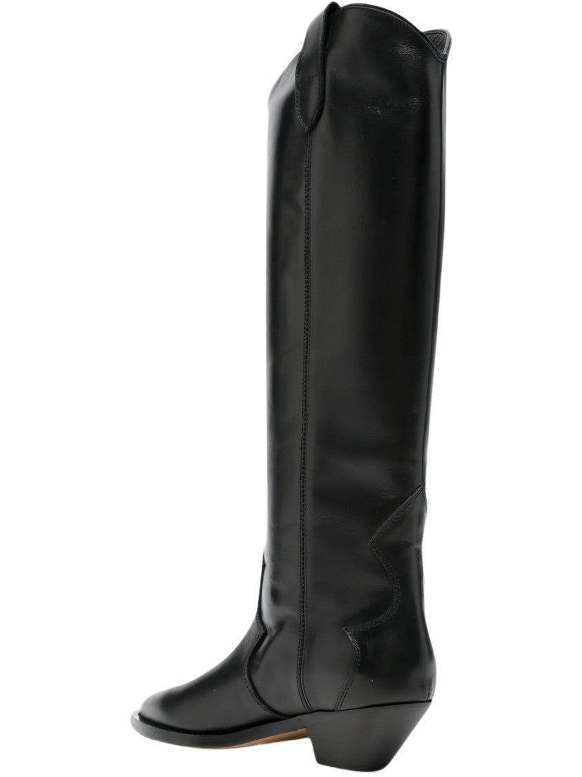 Via Roma 15 Black Sleek Logo Plaque Knee-High Leather Boots