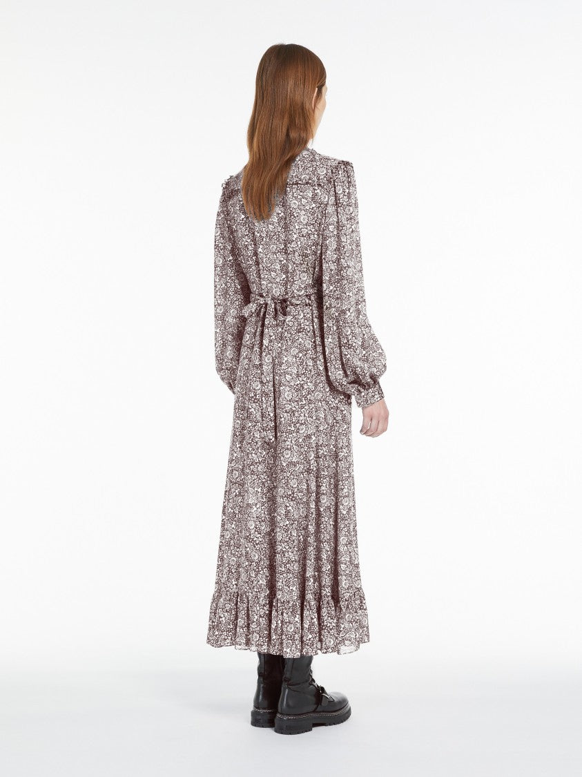 Max Mara Floral Midi Dress With Puff Sleeves