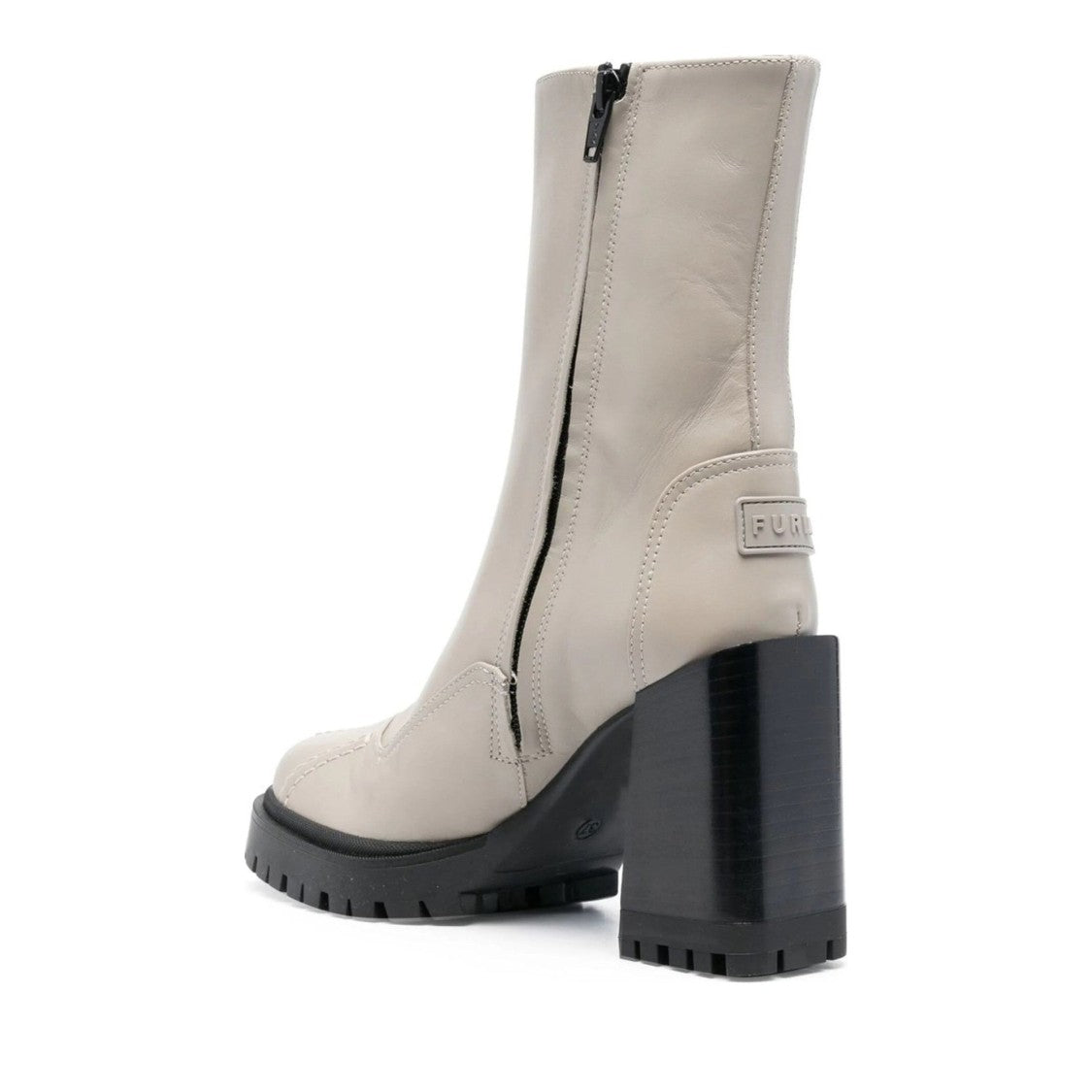 Furla Grey Climb Mid Chunky Block Heel Zipper Leather Ankle Boots