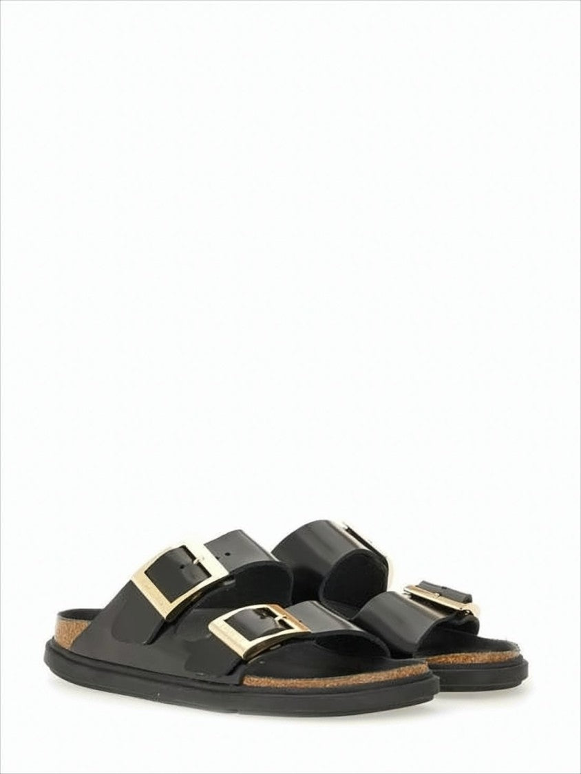 Birkenstock Open-Toe Black Leather Sandals With Metallic Buckles