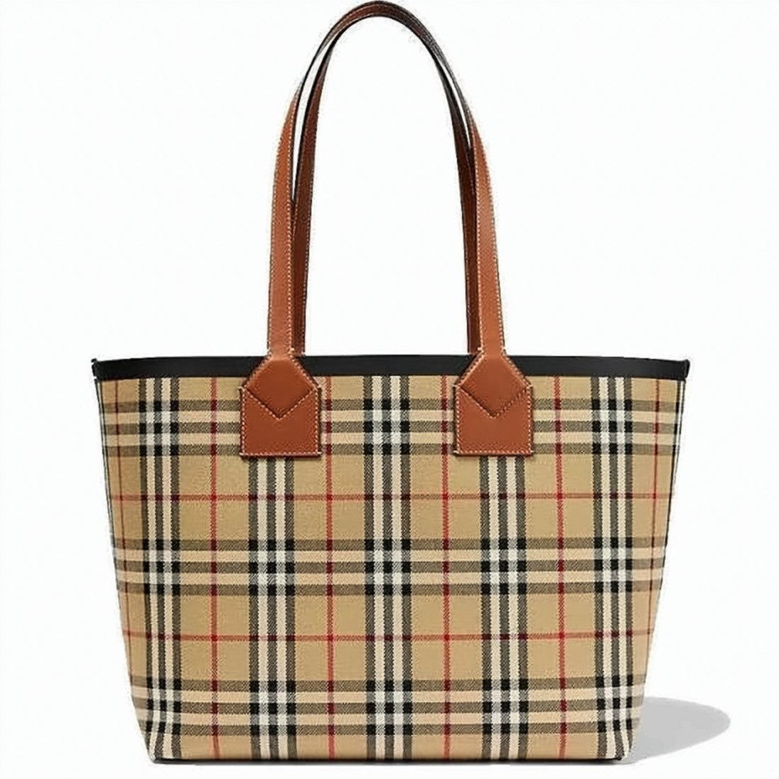 Burberry Checkered Medium Burberry Tote Bag With Leather Accents