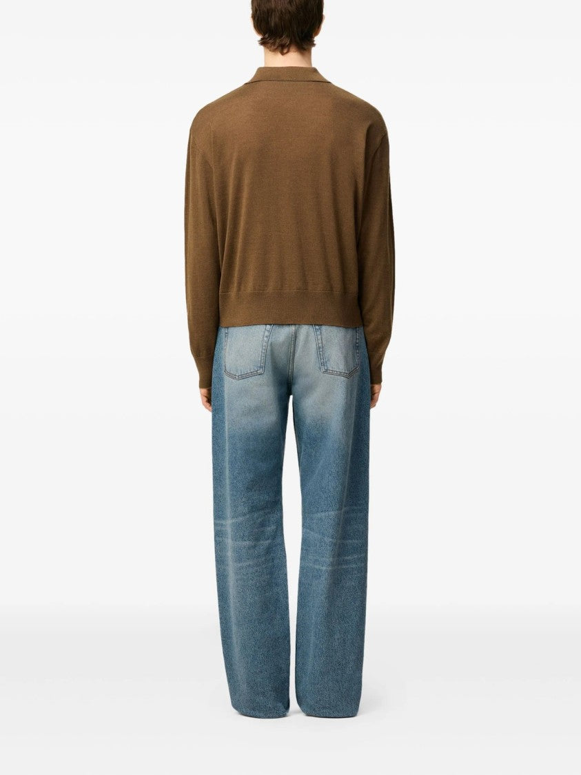 Ami Brown Wool-Silk Blend Polo Shirt