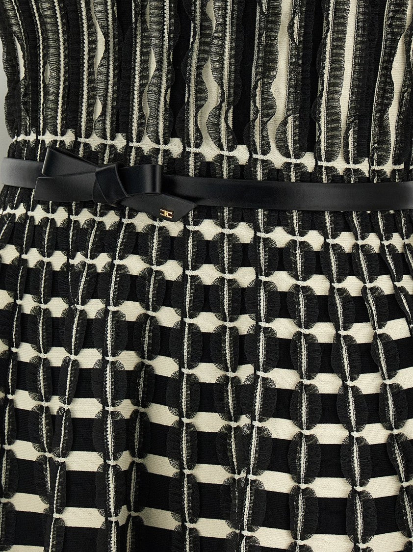 Elisabetta Franchi Striped Stretch Knit Mini Dress