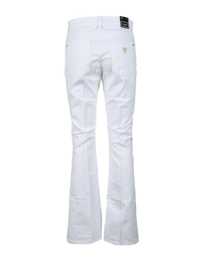 Guess Flared White Trousers With Classic Design And Subtle Retro Touch