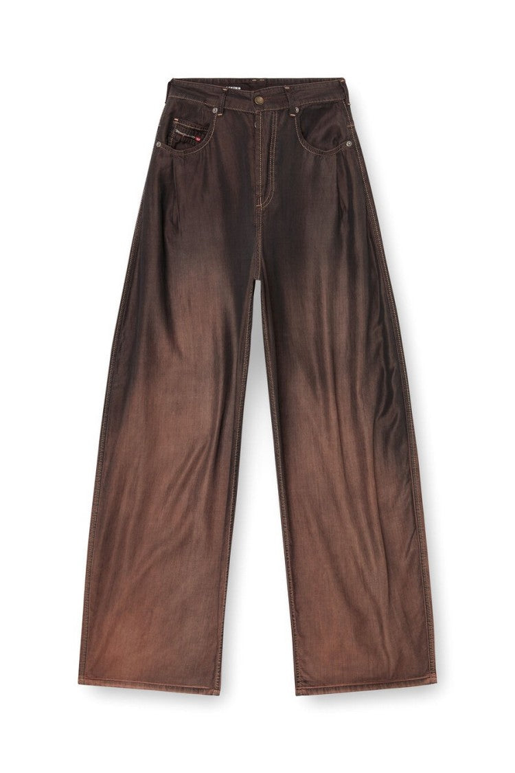 Diesel Brown Coated Ombre Wash Lyocell Wide-Leg Jeans