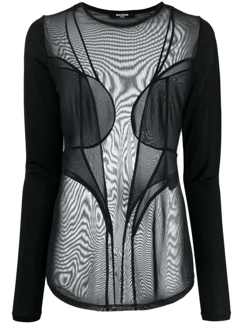Balmain Semi-Sheer Panelled Top