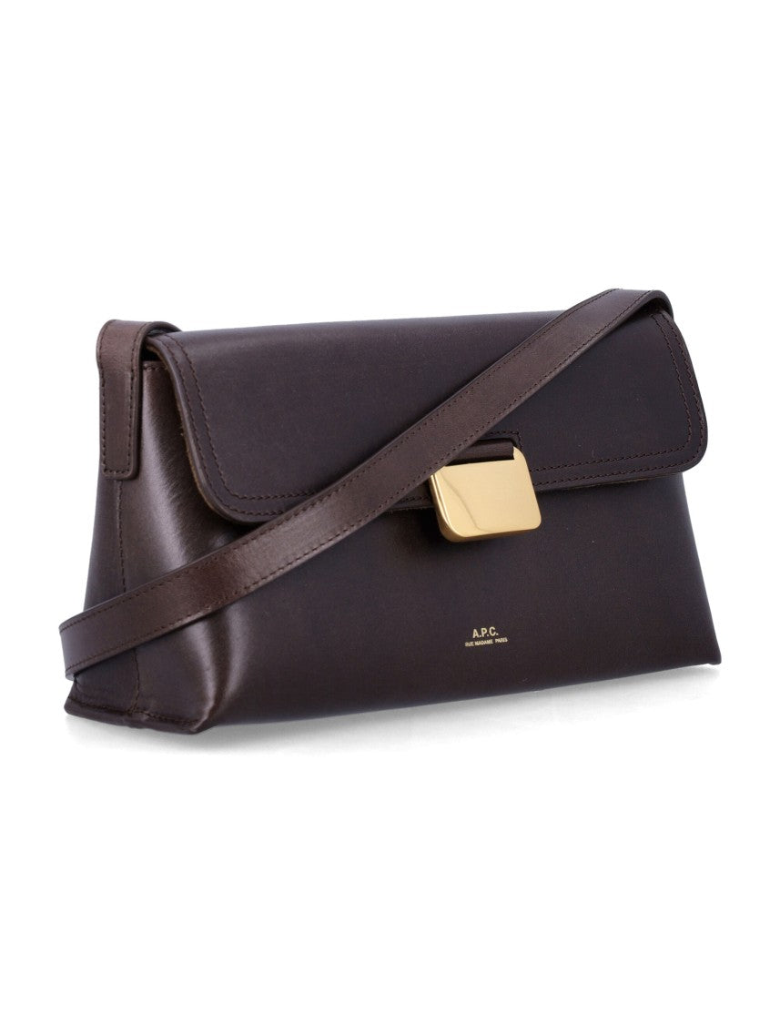 A.P.C. Rectangular Dark Brown Leather Shoulder Bag With Polished Gold-Tone Clasp
