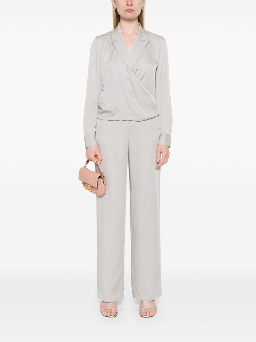 Theory Wide-Leg Trousers In Light Grey Silk