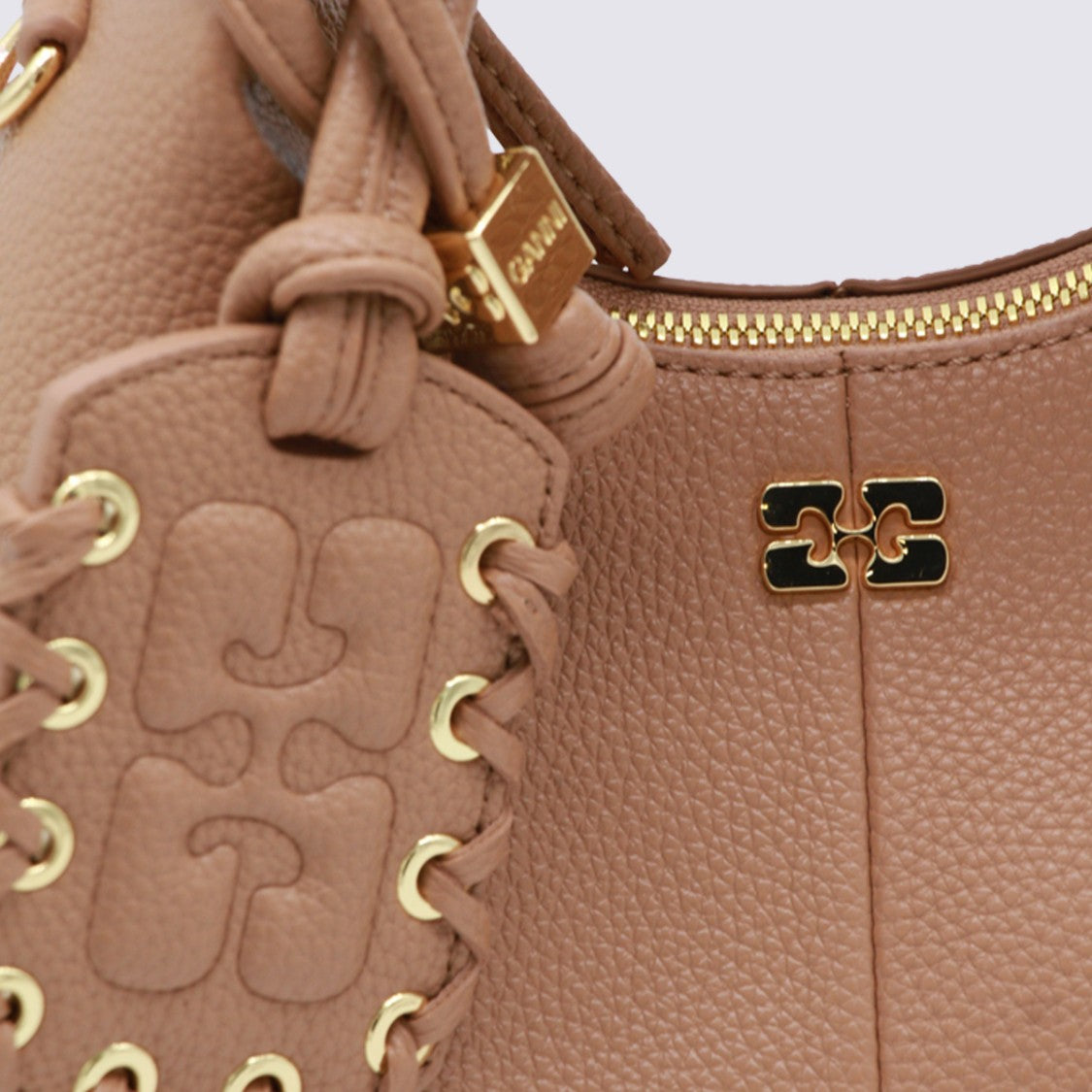 Ganni Compact Structured Handbag With Gold-Tone Hardware And Detachable Strap