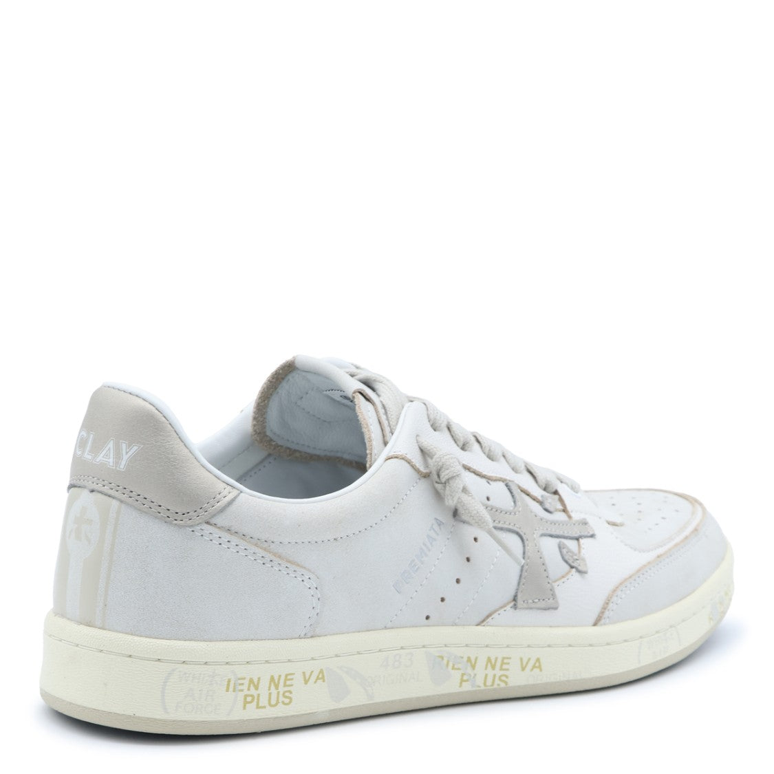 Premiata White Vintage-Effect Leather Low-Top Sneakers