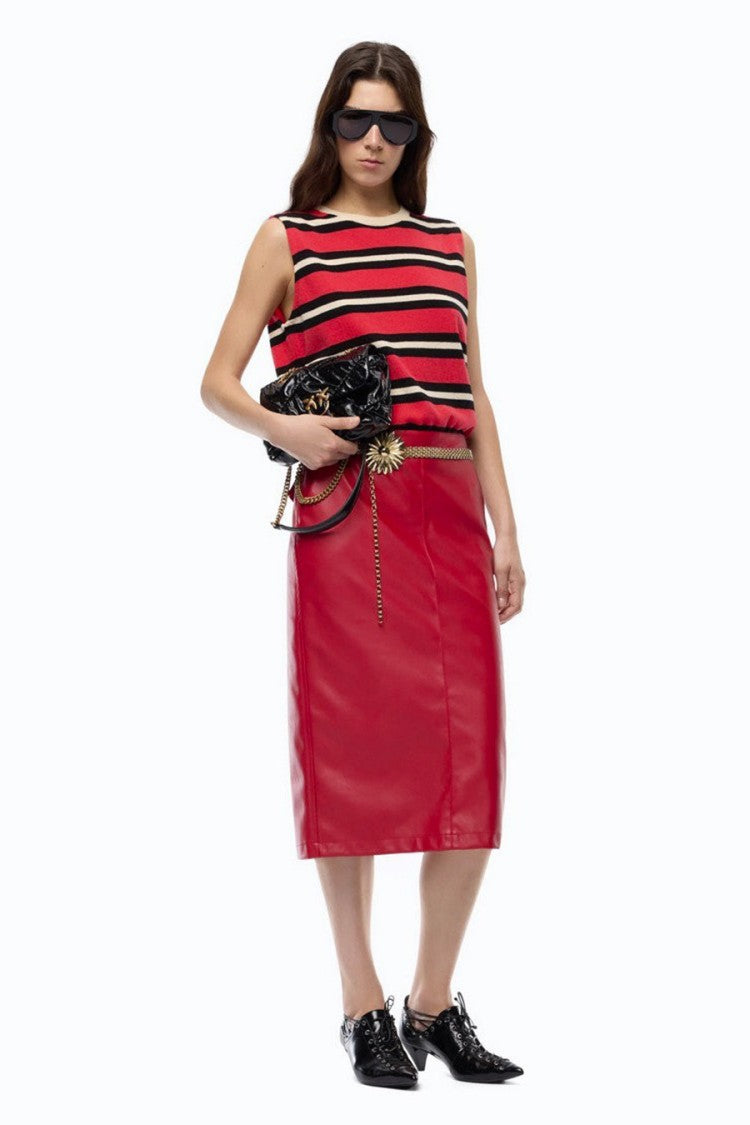 Pinko Red Polyester High-Shine Skirt