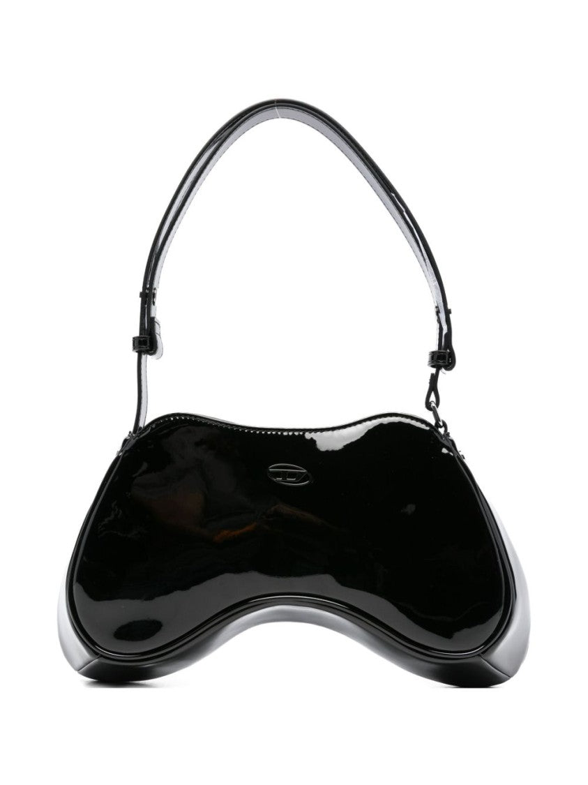 Diesel Nero Structured Shoulder Bag With Glossy Finish
