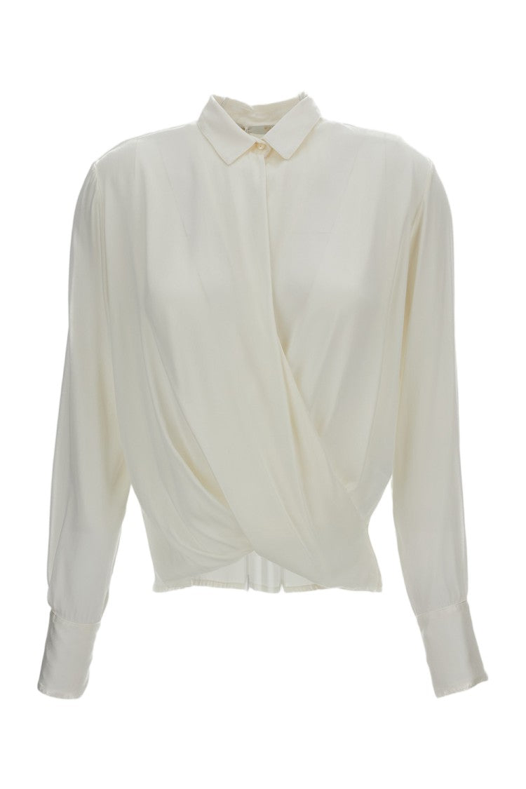 Q-Wins Wrap-Style White Blouse With Draped Front