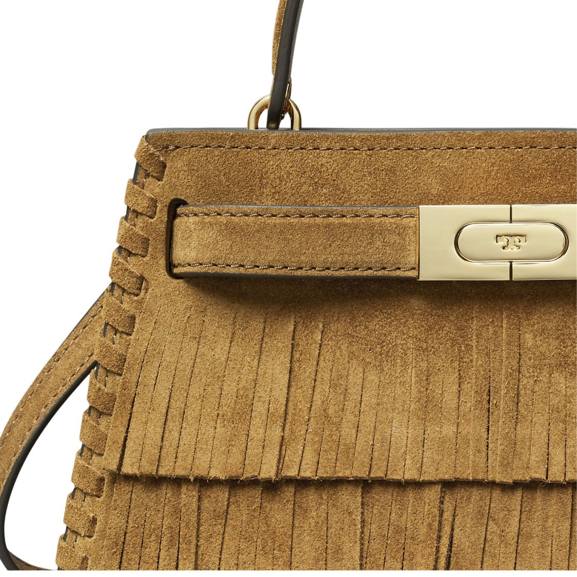 Tory Burch Fringed Structured Suede Handbag With Multi-Compartment Design