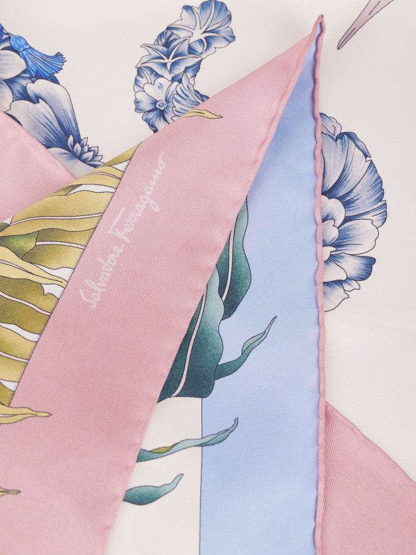 Ferragamo Silk Scarf With Elephant And Tropical Motif