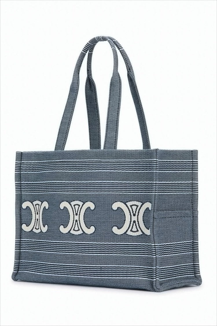 Celine Structured Textile Tote Bag With Horizontal Stripes