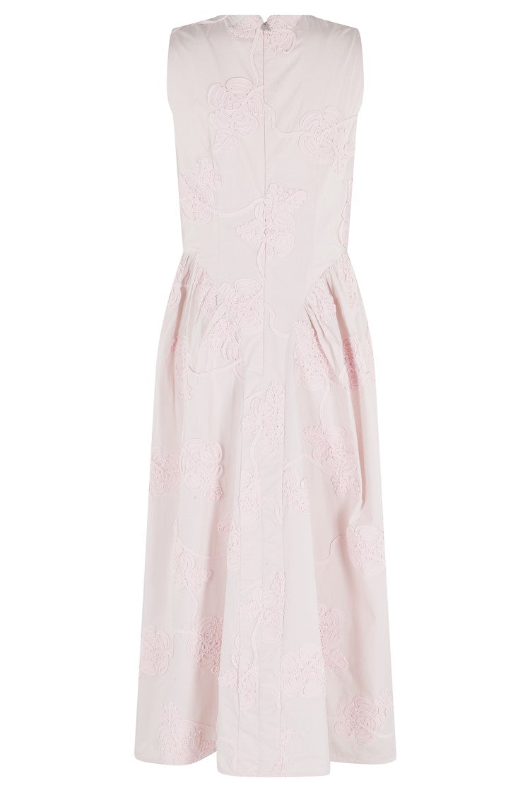 Rotate Pink Flower Embroidered Sleeveless Cotton Midi Dress
