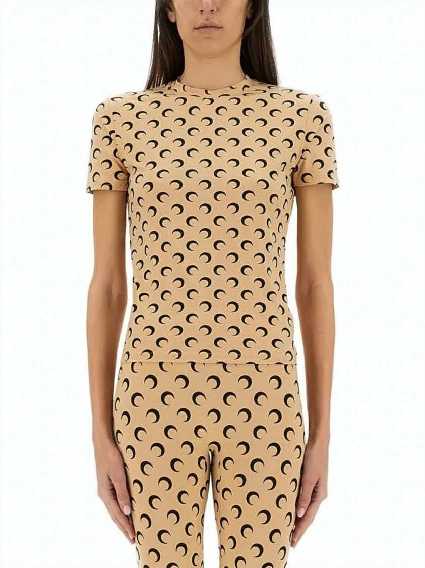 Marine Serre Fitted Short-Sleeve Top With Crescent Moon Pattern